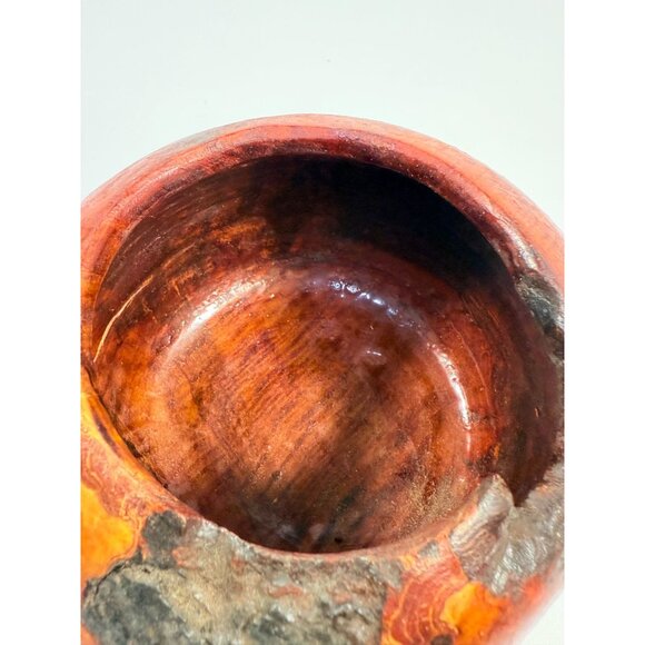 Hand Carved Rustic Wooden Bowl Vessel With Natural Knot Design & Organic Finish - Picture 5 of 16